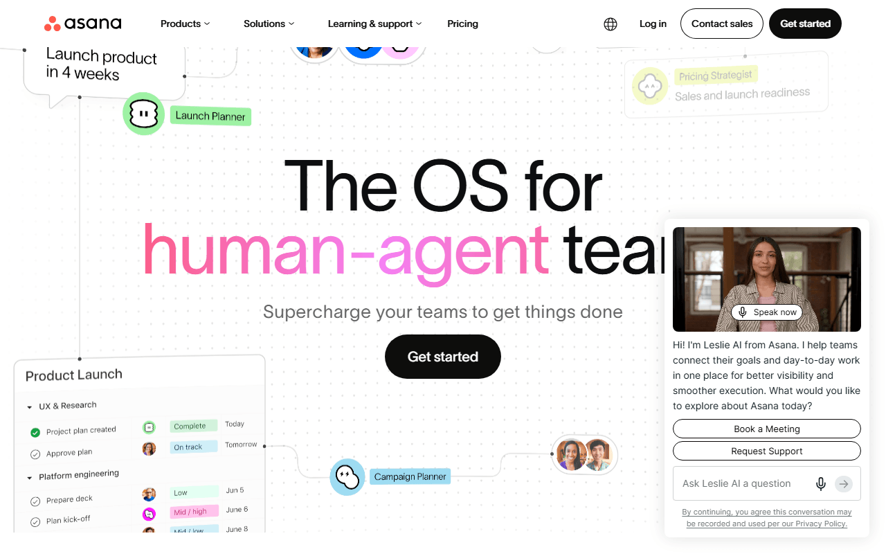 Asana homepage