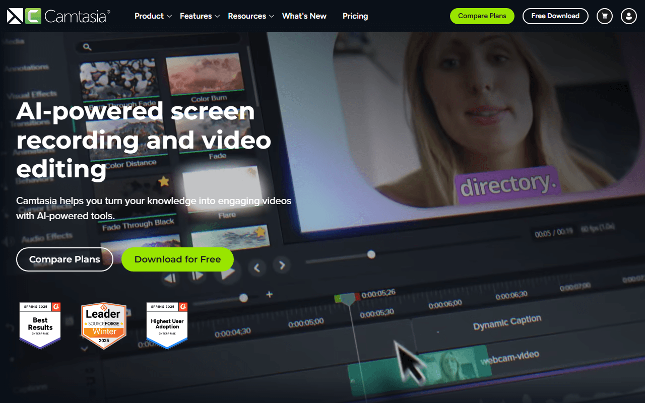 Camtasia homepage screenshot