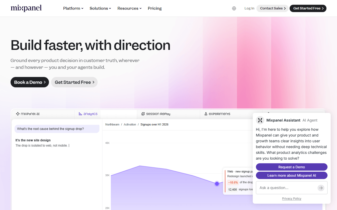 Mixpanel homepage