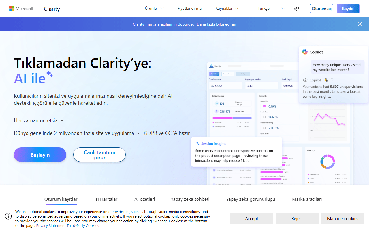 Microsoft Clarity screenshot