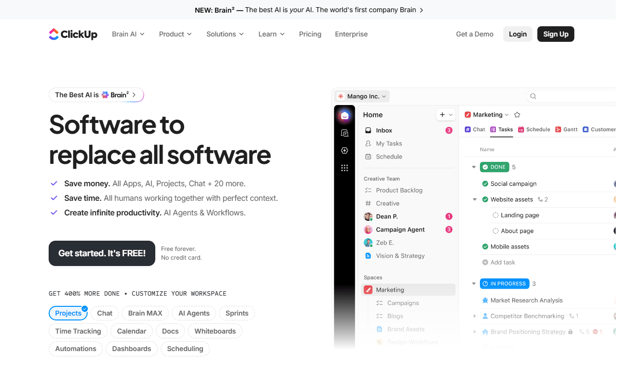 ClickUp homepage screenshot