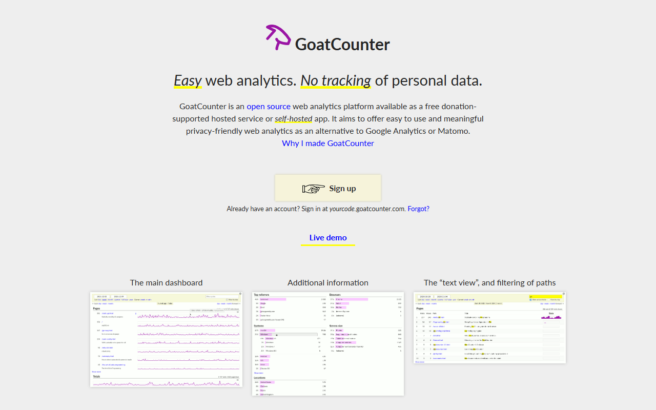 GoatCounter screenshot