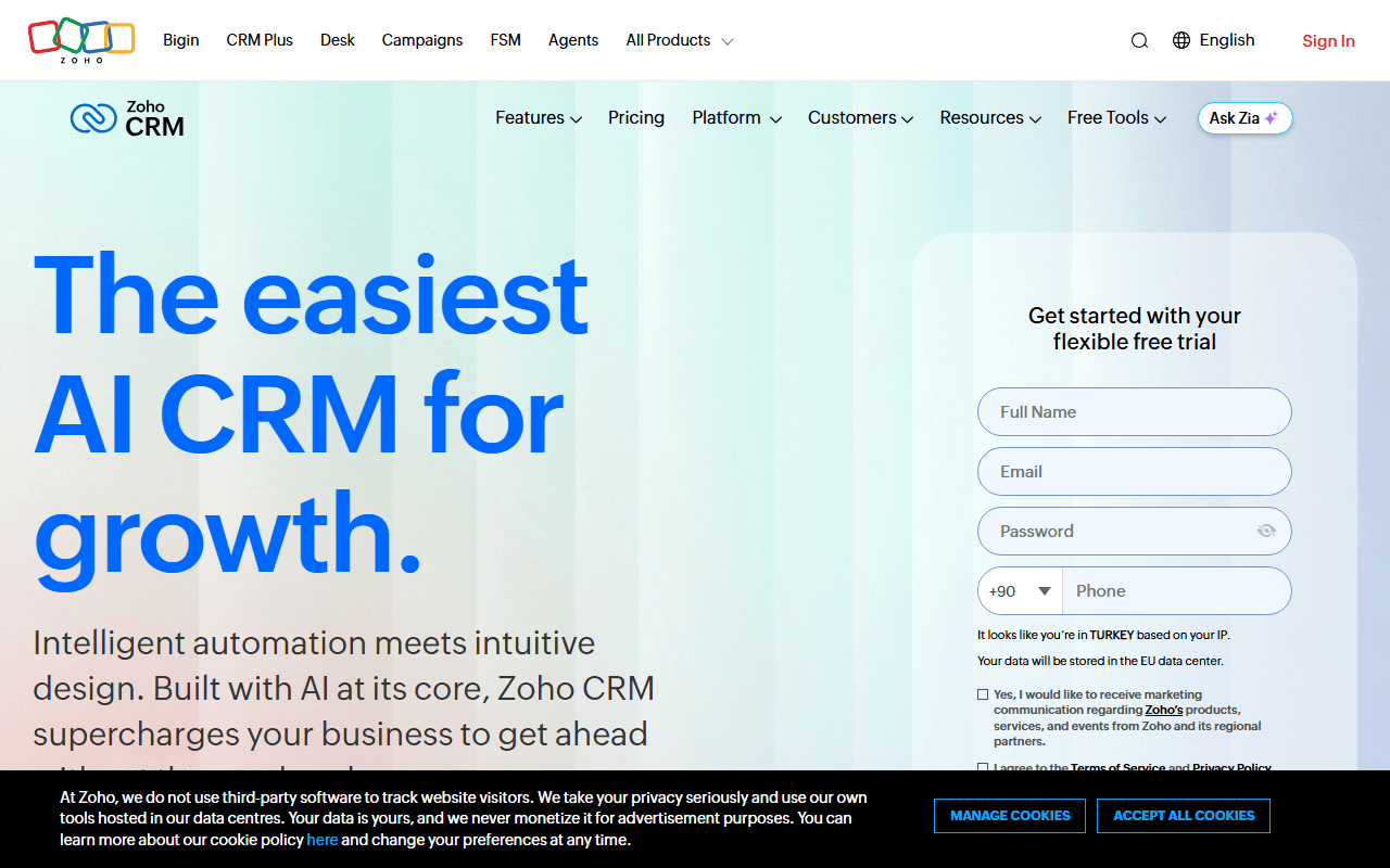 Zoho CRM screenshot