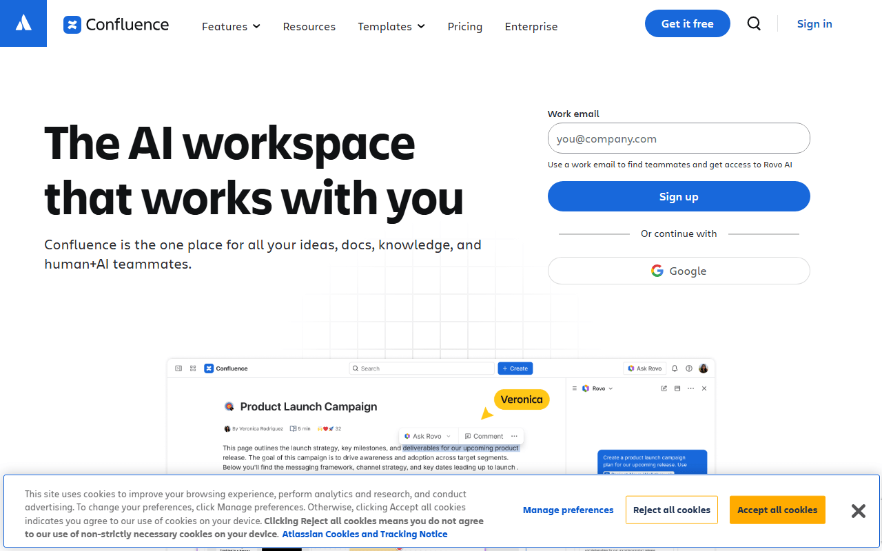 Confluence homepage